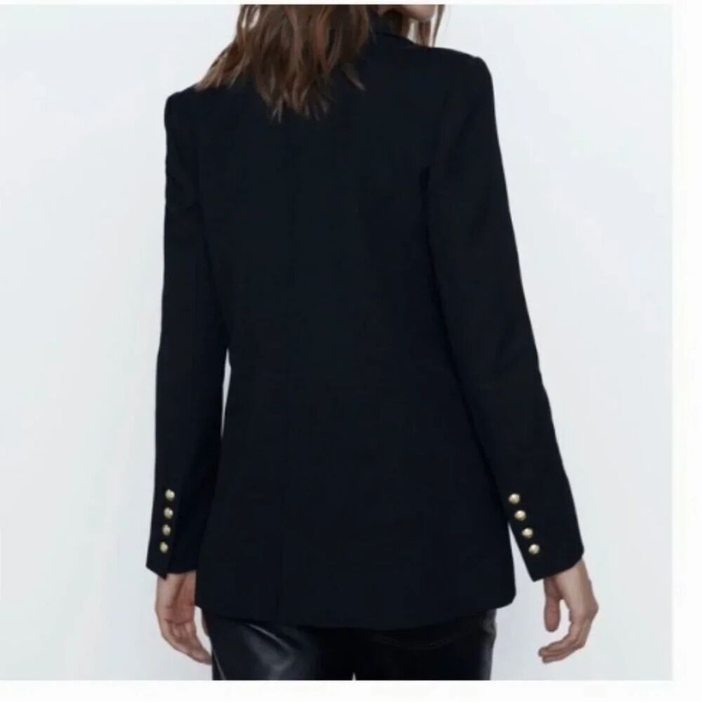 ZARA Structured Double Breasted Blazer With Gold Buttons - Black S - Picture 2 of 7